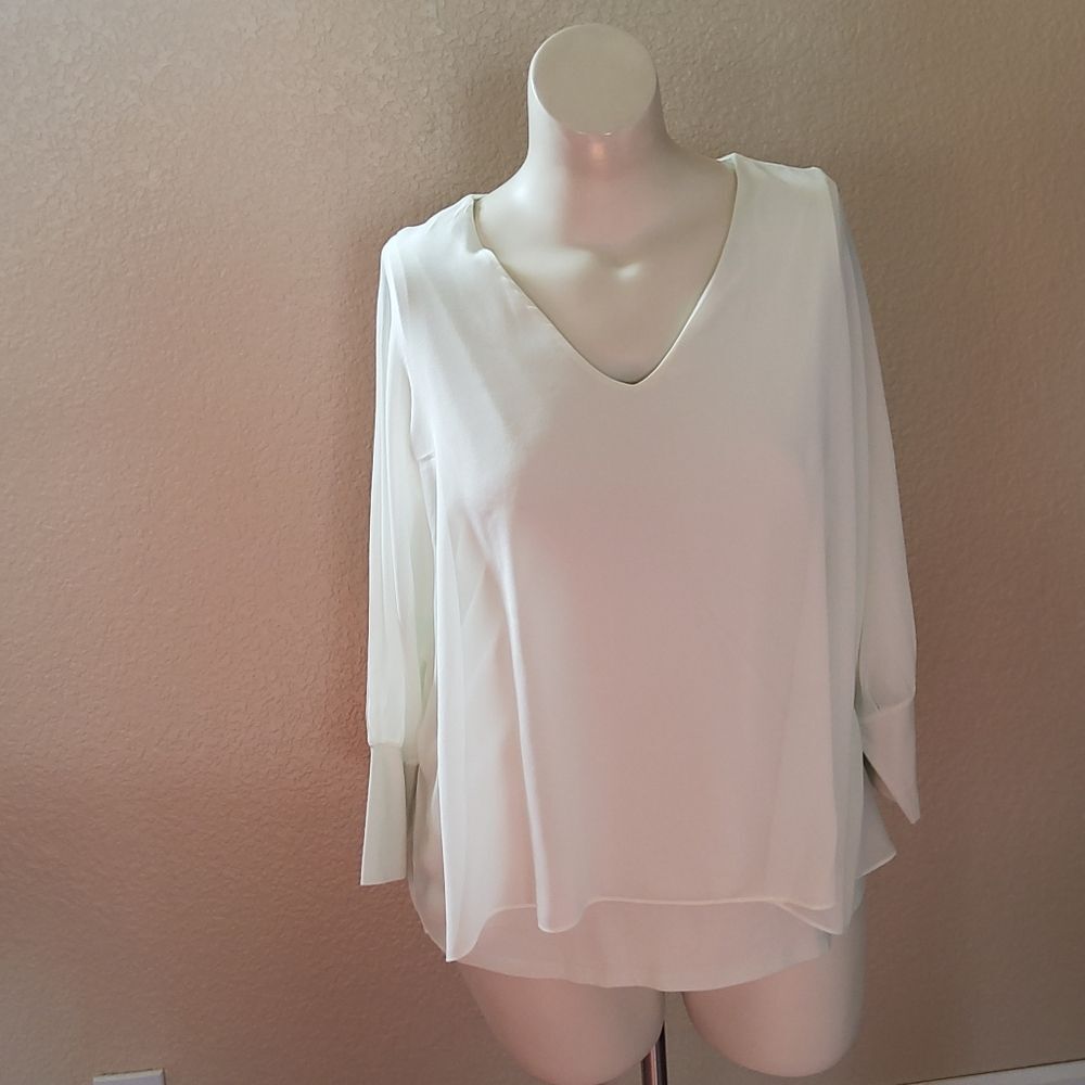New Soft Surroundings Semi Sheer Overlay Long Sleeve Top Size L - Picture 2 of 10